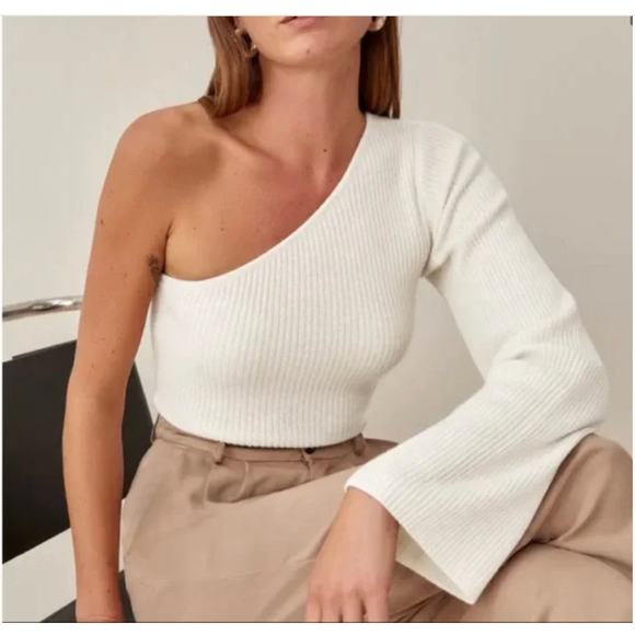 Reformation Santo Cashmere One Shoulder Sweater in Cream Womens X-Large - Picture 1 of 7